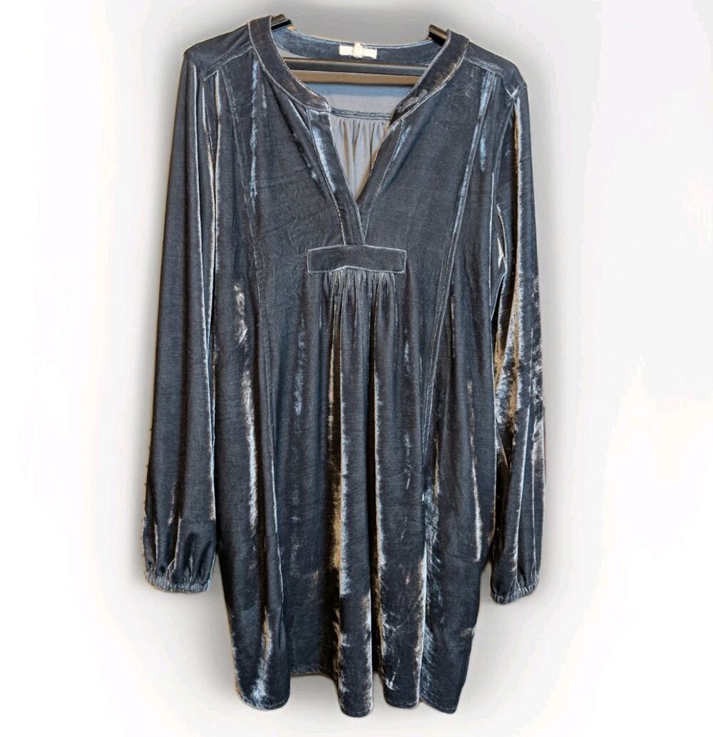 Easel Silver Velvet Tunic Dress Womens Medium Boho Lined Loose Fit